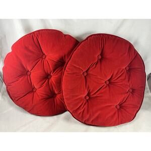 Red Velvet Tufted Throw Pillows Set of 2 Hollywood Glam Vintage Mid Century